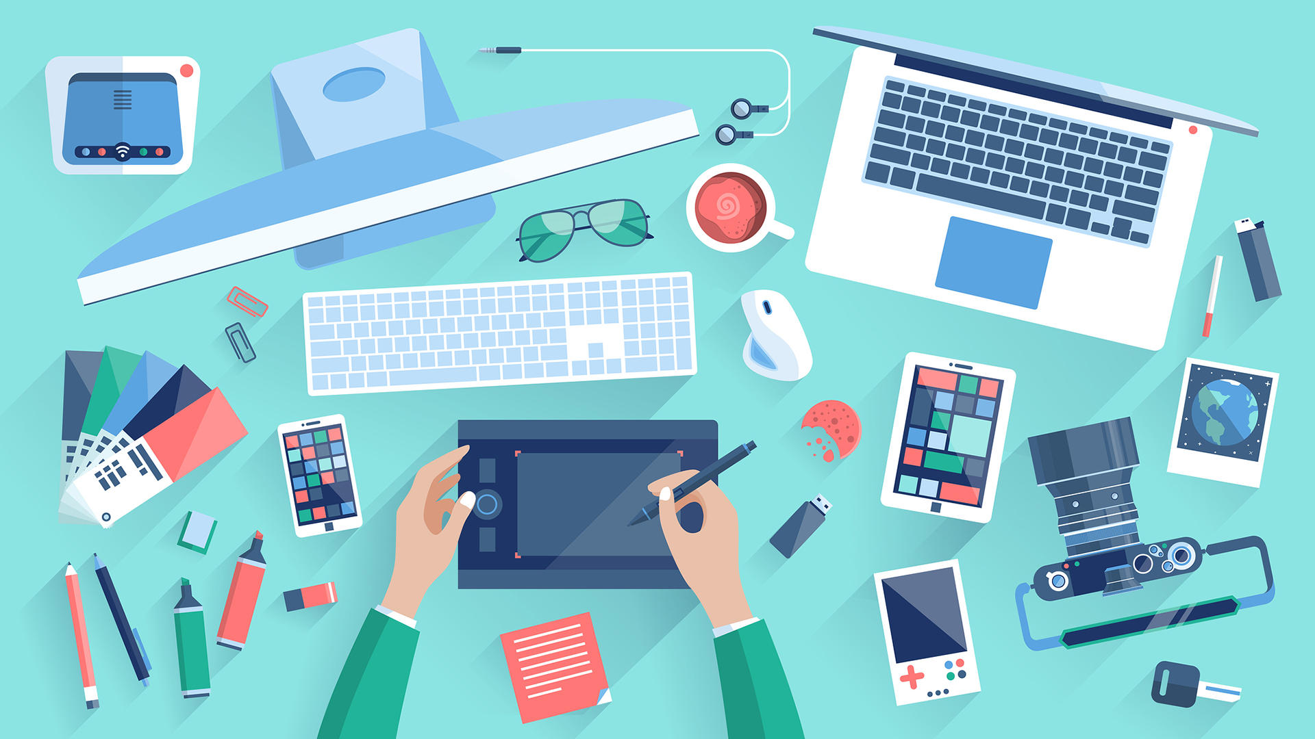 Workplace Of A Designer In Flat Design Workplace Of A Designer In Flat Design